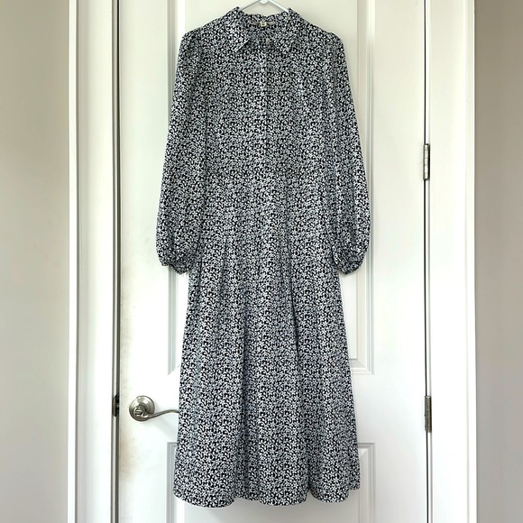 Boden long sleeve navy and white floral patterned dress - Picture 3 of 10